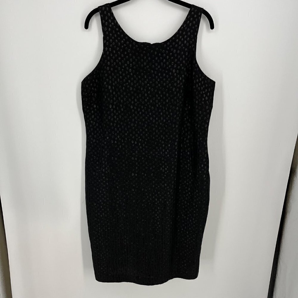 Victor Alfaro Metallic Sheath Dress Size 12 Silk Linen Black Lined LBD Event